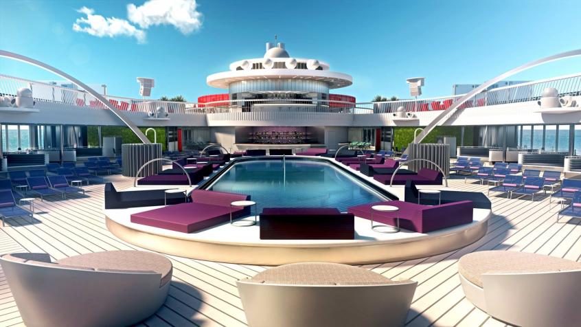 Plan de visualisation 3D du Scarlet Lady, prochain et premier navire de la Virgin Cruise Line