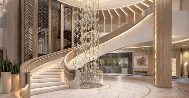 Le Grand Escalier à bord du Vista, élément emblématique de la compagnie Oceania Cruises